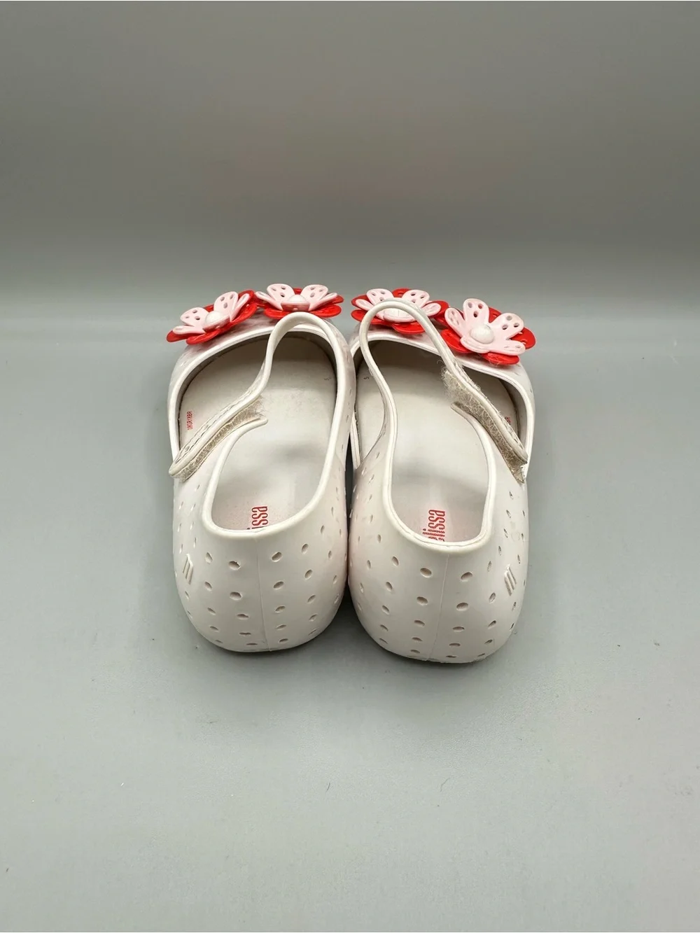 Mini Melissa Furadinha XII Mary Jane Jelly Flats Girls 10 White Floral
